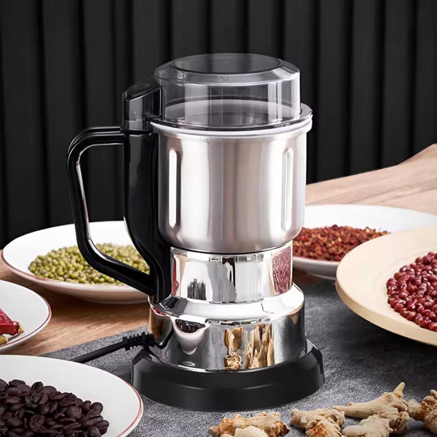 Portable Spice Grinder with Large Capacity Thickness Adjustable Powder Machine Wall Breaking Mill for Herbs, Coffee Beans, Nuts(Bring 5 Sets of Knives)