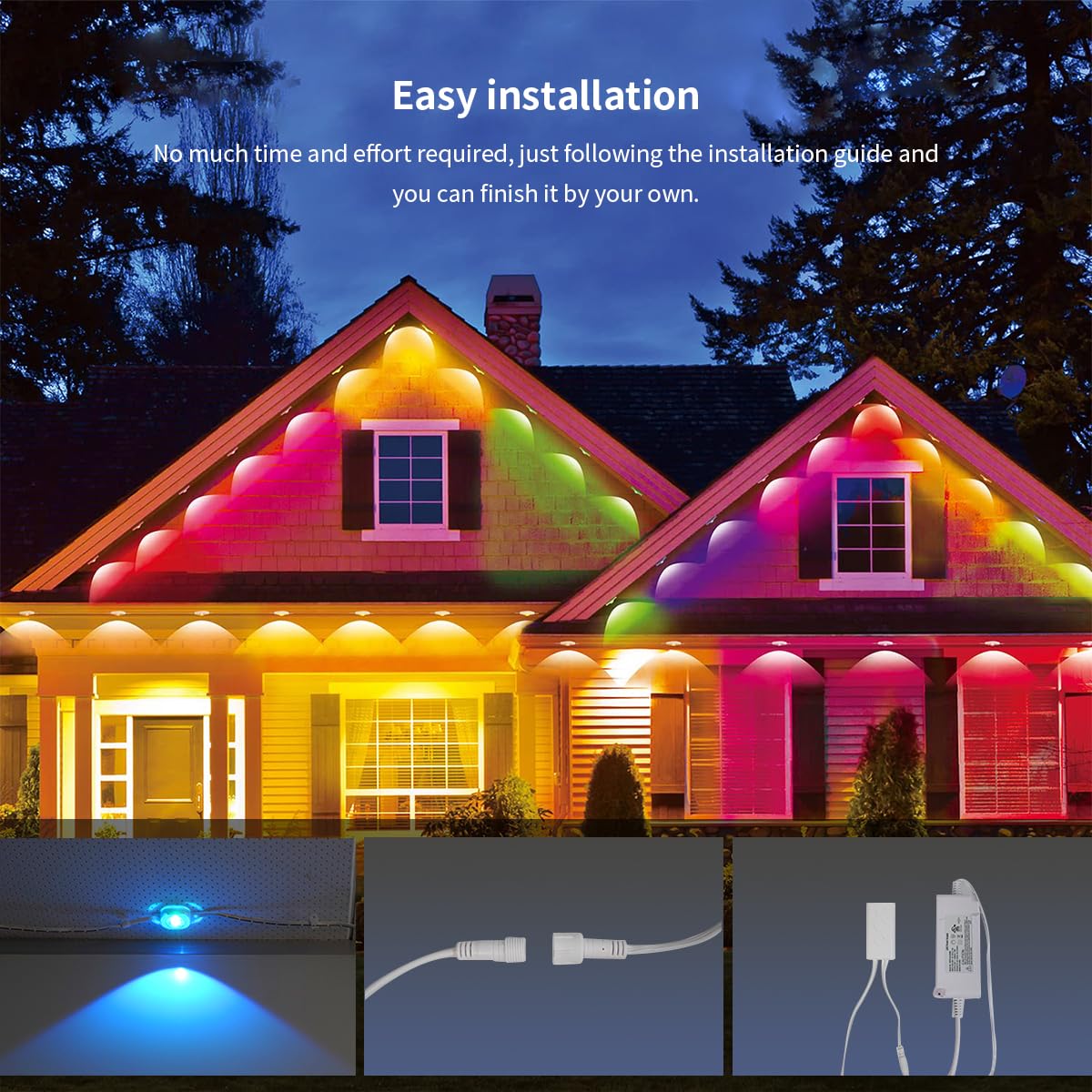 Luxy zewnętrzny łańcuch świetlny LED, stałe światło zewnętrzne, oświetlenie okapowe 30 m, 60 diod LED RGBIC, sterowanie aplikacją, podłączone diody LED Alexa i Google Assistant, wodoszczelność