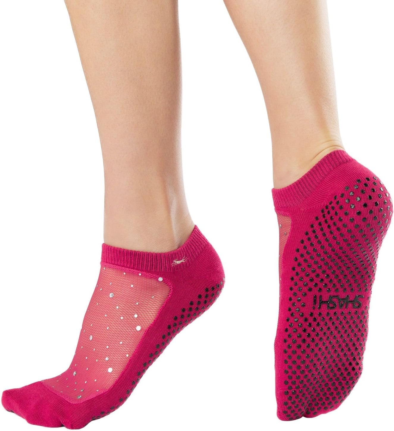 Sparkle Mesh Socks for Women – Shimmer, Full-Coverage Non Slip Socks for Barre, Yoga and More