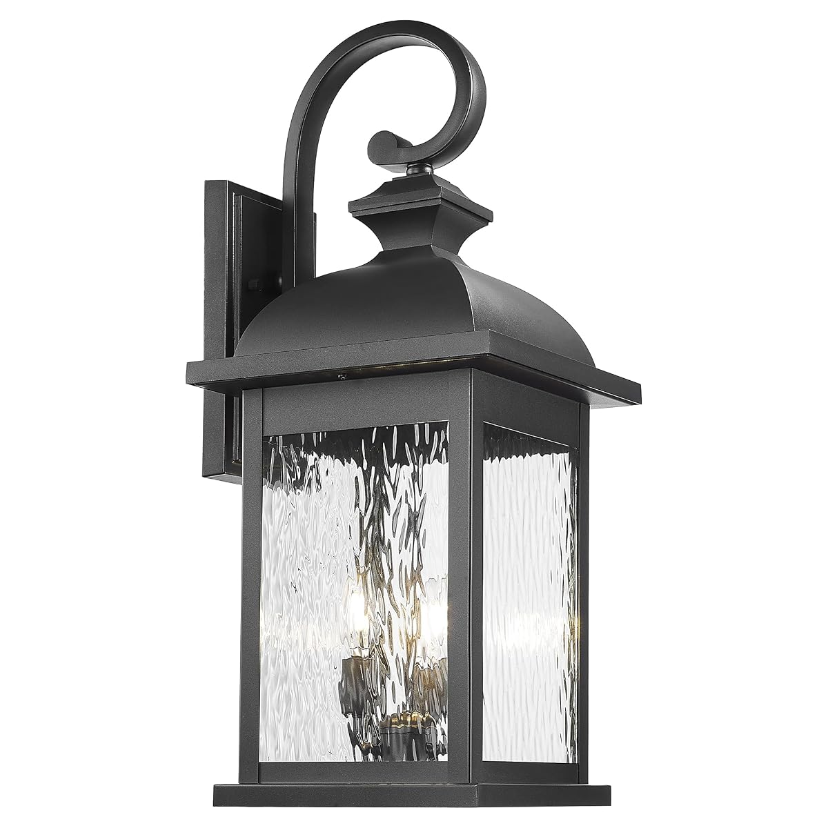 FEMILA 26" Outdoor Wall Light - Matte Black 3-Light Lantern with Water Ripple