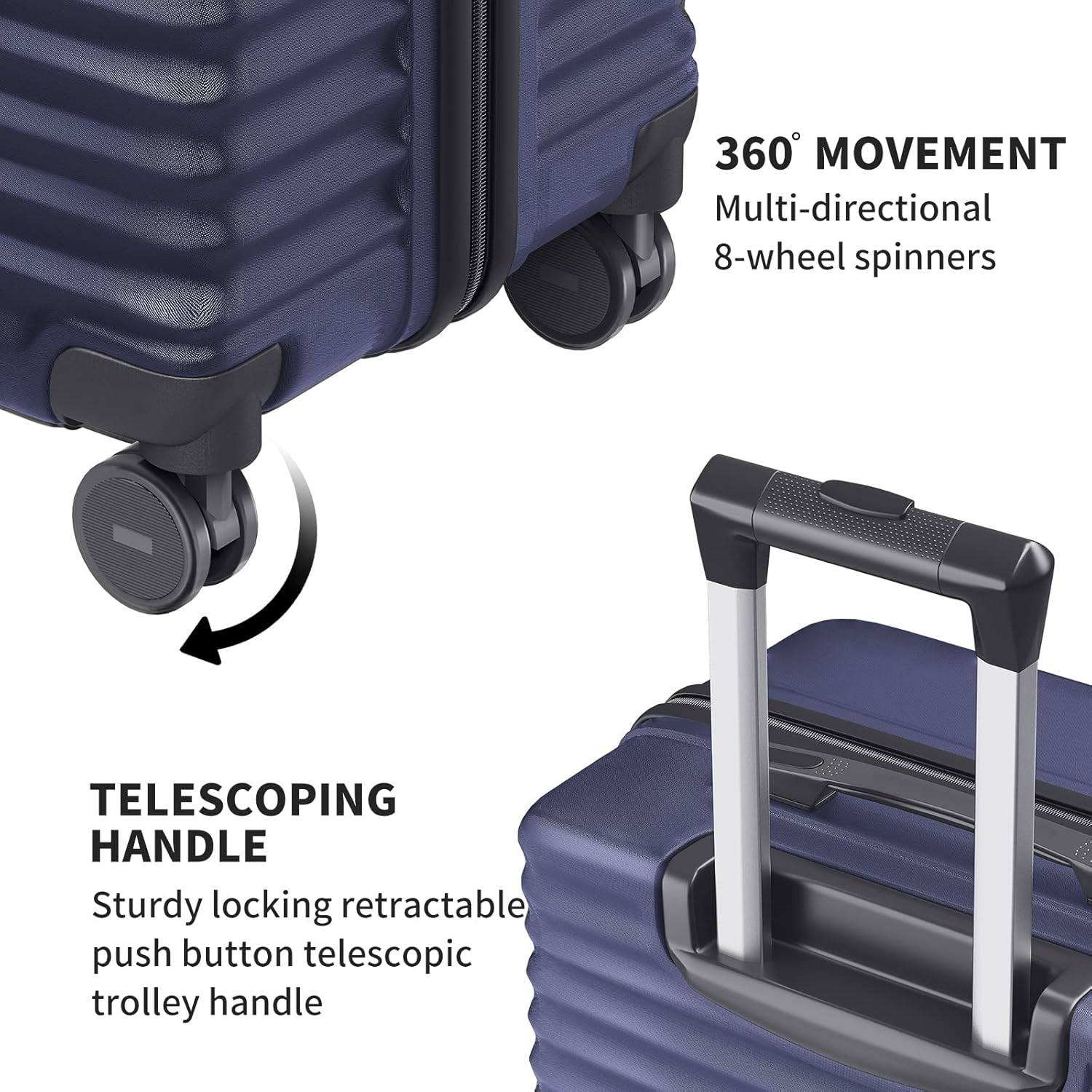 review Luggage 3 piece Sets Suitcase Spinner Hardshell with spinner wheels TSA Lock Wheels 20in/24in/28in Blue