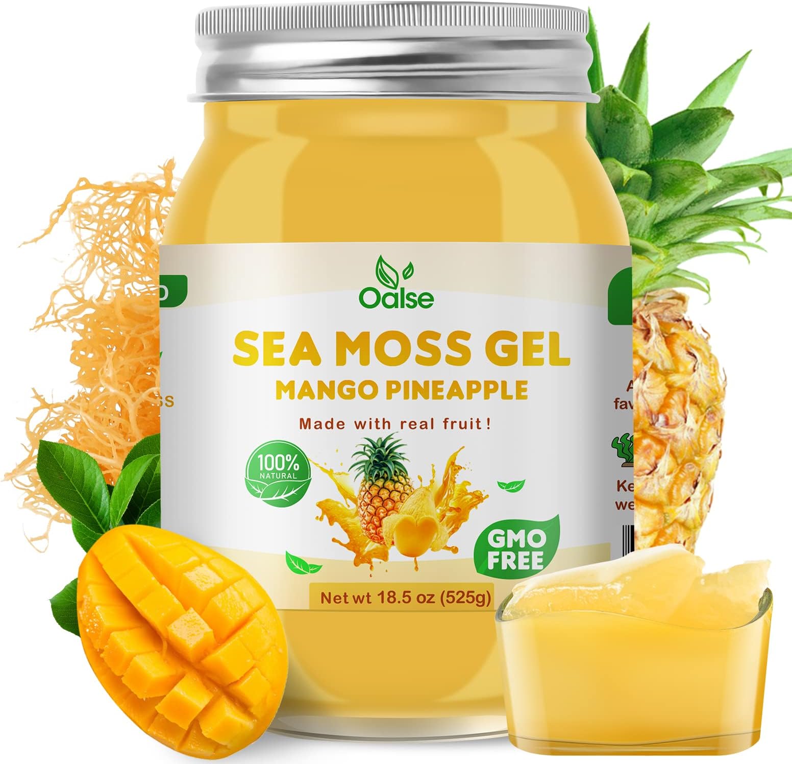 Sea Moss Gel - 18.5oz Mango Pineapple Flavor Sea Moss Gel Organic Raw Nutritious Organic Sea Moss Gel in Minerals, Proteins & Vitamins, Vegan-Friendly