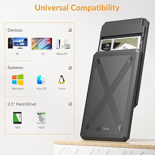 Miniatura 5 de iDsonix 2.5 inch Hard Drive Enclosure USB 3.0 to SATA III Tool-Free External Hard Drive Enclosure for 7mm9.5mm 2.5" SSD HDD with UASP, for Toshiba