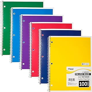 Mead Spiral Notebook, College Ruled, 1 Subject, 8.5 x 11, 100 Sheets, Assorted Colors (06622)