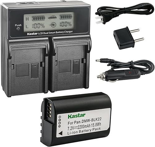Kastar Paquete de 1 batería DMW-BLK22 y cargador rápido dual LCD de CA compatible con cámara digital sin espejo Panasonic Lumix GH5 II, cámara