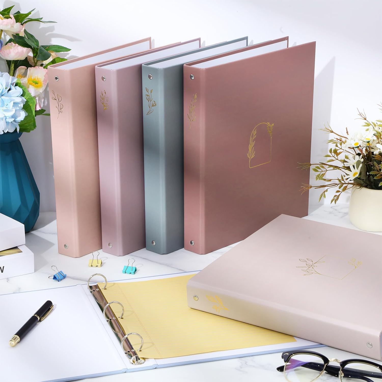 6 Pcs Aesthetic 3 Ring Binder Sturdy Cute Binder Decorative Fits 8.5 x 11 Inch Letter Sized Paper for Women Men School Office Home Supplies Work Organize Paperwork (Morandi Colors,1 Inch) - Image 4