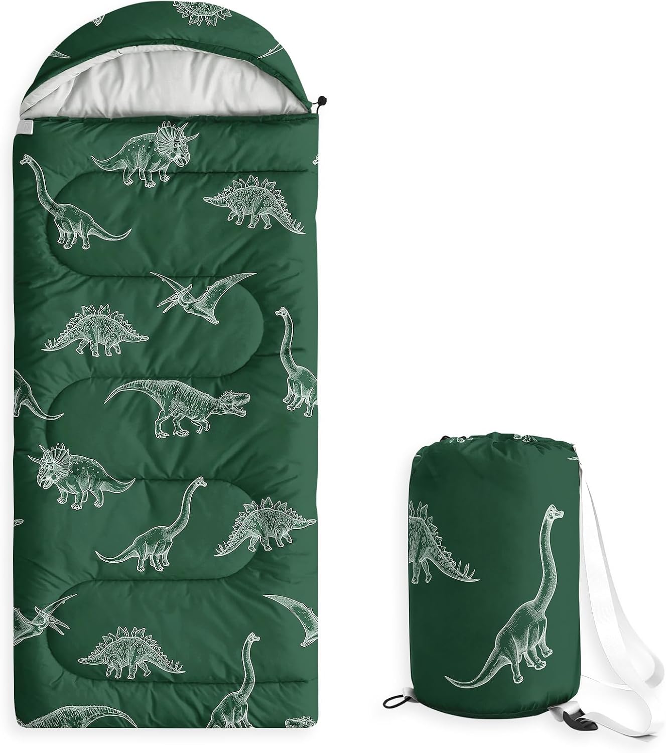 Wake In Cloud - Kids Sleeping Bag for Boys Toddlers, Camping in Warm Cold Weather, Backpacking Lightweight Compact Outdoor Liner for 3 Seasons, Dinosaur Sketch