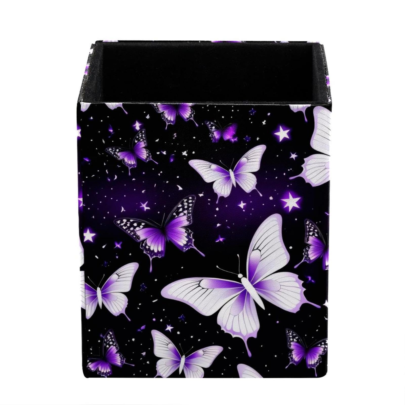 FWJZDSP Pen Holder for Desk, Purple Butterflies Pencil Holder, Pen Cup Functional Desk Organizer for Office Supplies