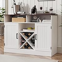 Vista 4 de MHOM Armario de café de granja con salidas Prower, armario rústico de licor con estante para vino, gabinete de vino de madera para comedor y sala