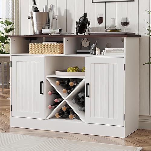 Miniatura 4 de MHOM Armario de café de granja con salidas Prower, armario rústico de licor con estante para vino, gabinete de vino de madera para comedor y sala de