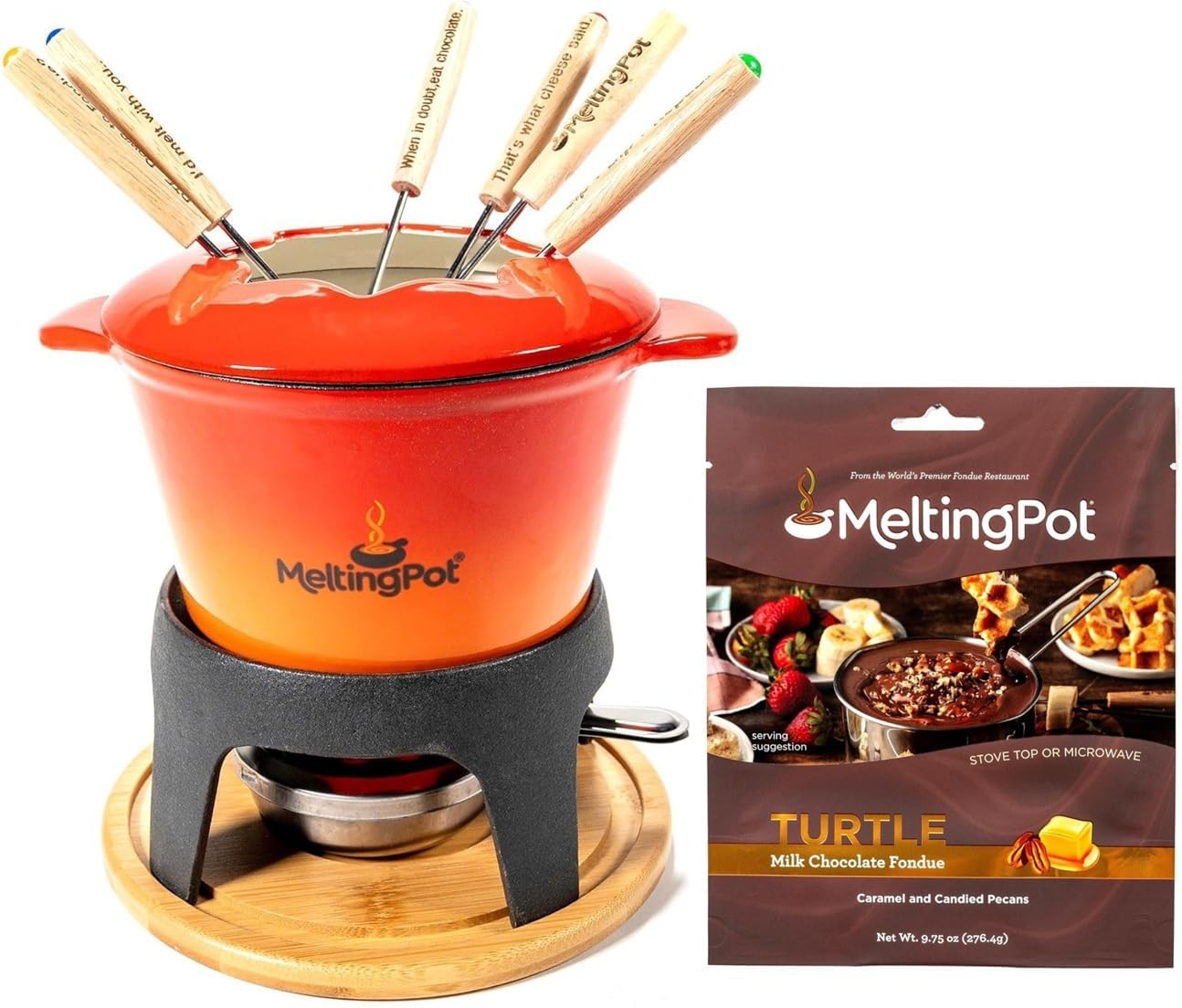 The Melting Pot Cast Iron Fondue Set + Milk Chocolate Turtle Fondue