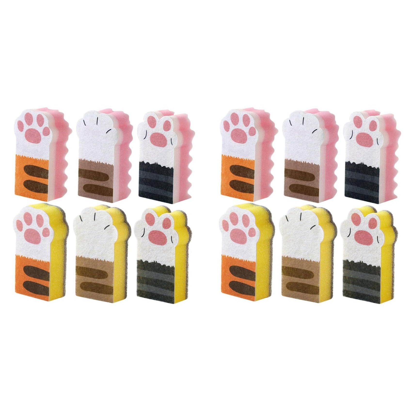 Aundhegrtt 12 Pieces Cats Paws Sponge Dishwasher Sponge Scouring Sponges Cleaning Sponges Non-Woven Fabric Reusable