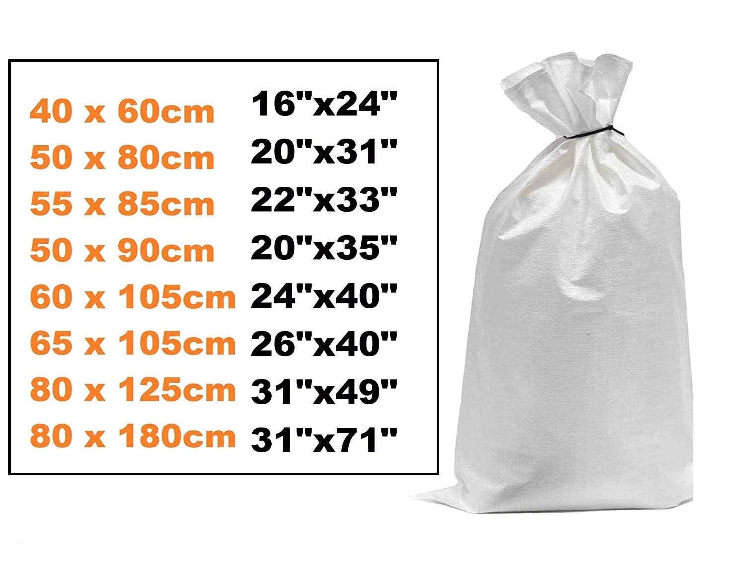 B2c Sand,White Bag Sacks Woven Large Extra Heavy Duty Rubble Sand Bag Sacks Polypropylene Pb (100, 20"X31" - 50 X 80Cm)