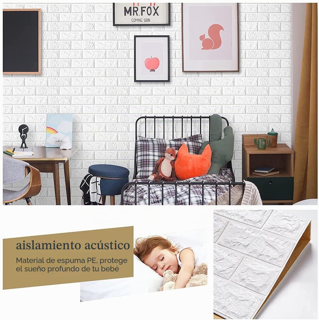 Papel Pintado Autoadhesivo 3D Pared - Efecto Ladrillo de Piedra, Impermeable Grueso Pegatina de Pared, Espuma de Polietileno, para Cuarto de Baño, Dormitorio y Cocina (Blanco, 0.7m x 20m)