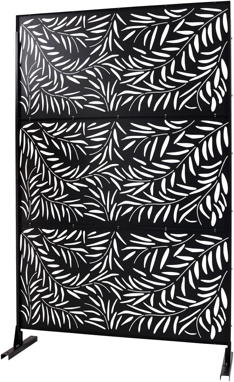 76" H×48" W Metal Privacy Screen, Freestanding Decorative Privacy Screen for Deck Balcony Patio, Privacy Fence Panels for Outside Lawn Garden (Black)