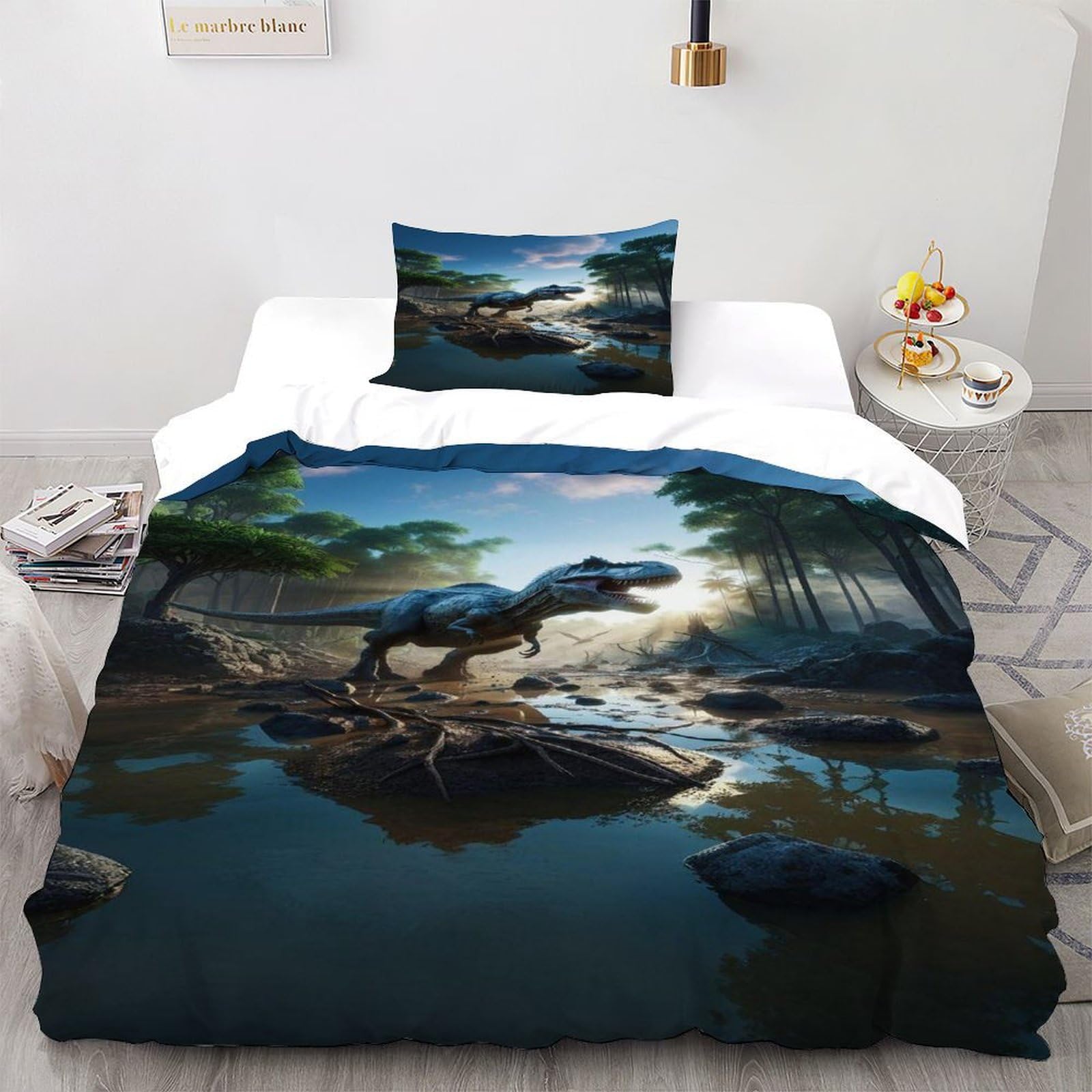 Housse de couette dinosaure 135x200 parure de lit animal sauvage microfibre 2 pièces