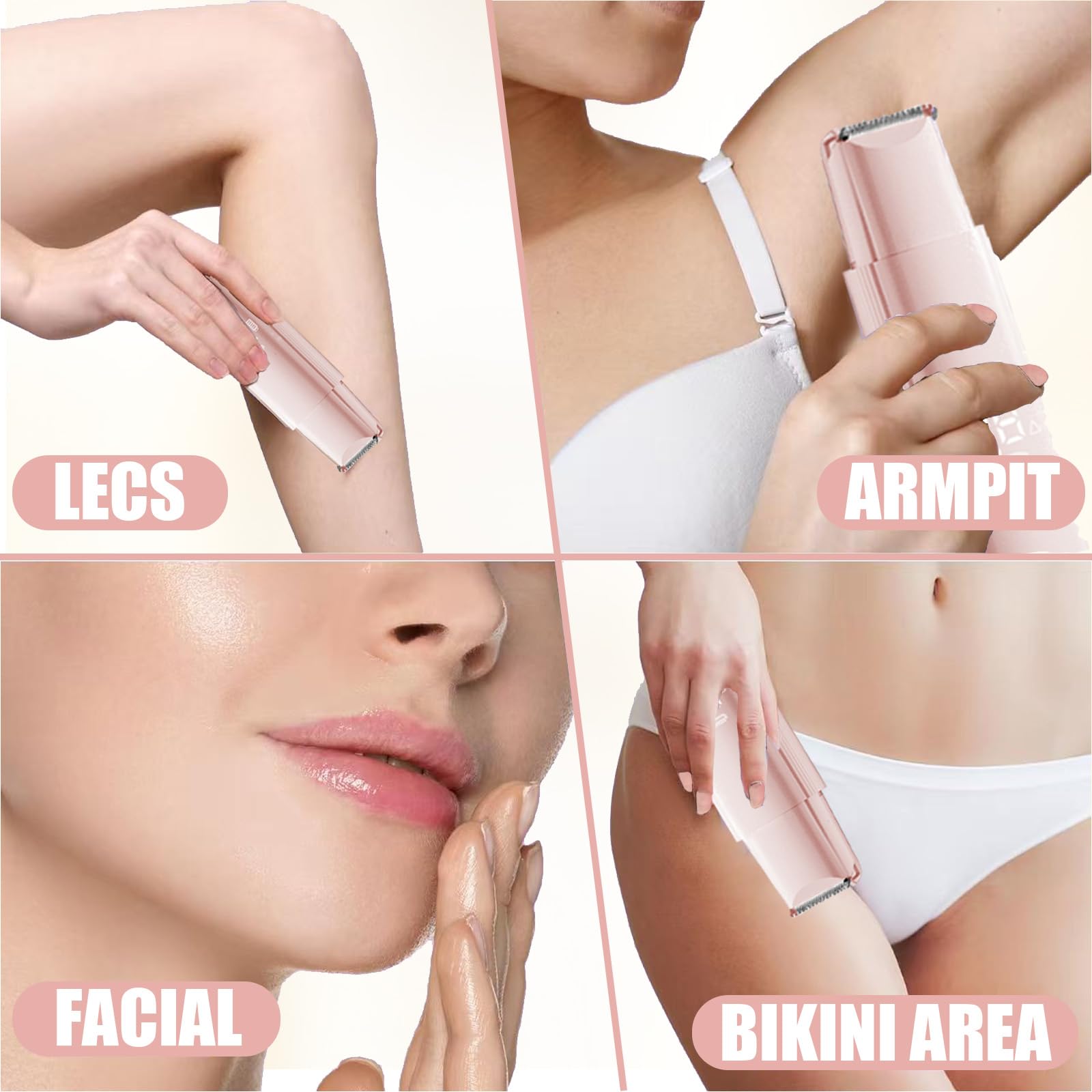 「Tondeuse à cheveux indolore pour femme | Deux lames pour bikini/aisselles/visage | Affichage de la puissance LCD et étanchéité IPX7 | Charge rapide USB-C | Coffret cadeau portable rose (rose)