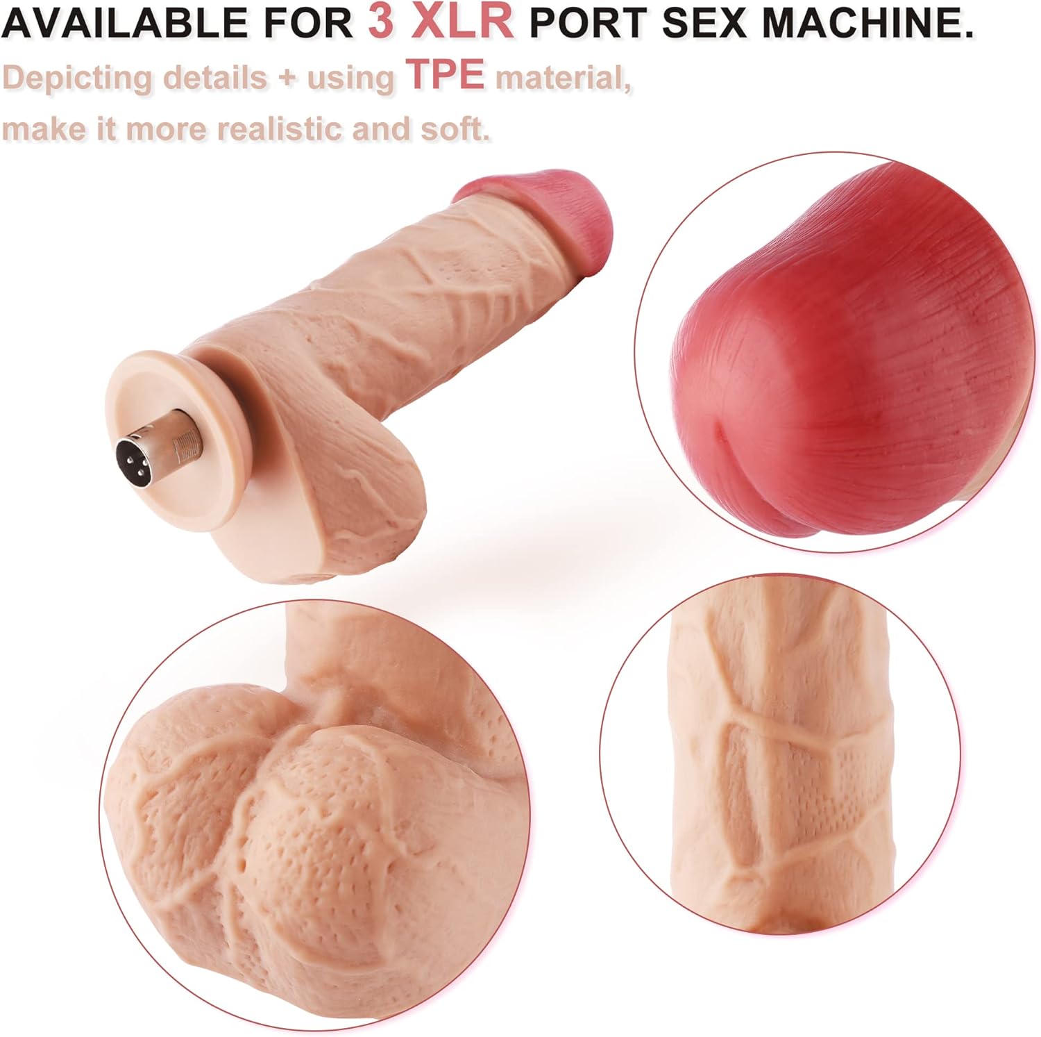 Sex Machine Attachments Toy 3XLR Lifelike Dildos, 3 XLR Connector Flexible Dildo with Balls for Thrusting Machines Accessories Realistic Dildo Adult Sensory Toys for Women