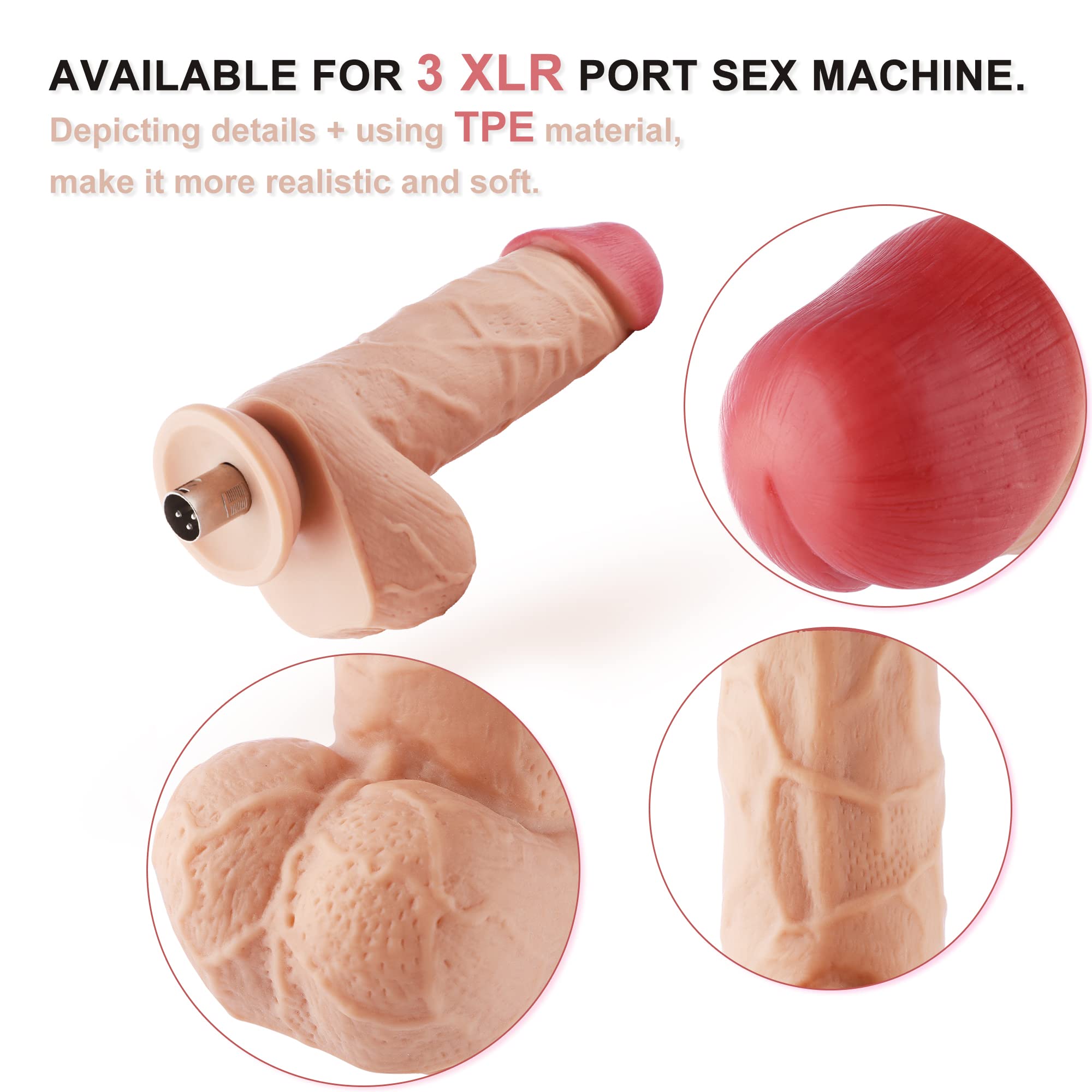 Accessori per macchine del sesso Giocattolo 3XLR Falli realistici, 3 connettori XLR Falli flessibili con sfere per macchine di spinta Accessori Falli realistici Giocattoli sensoriali per adulti