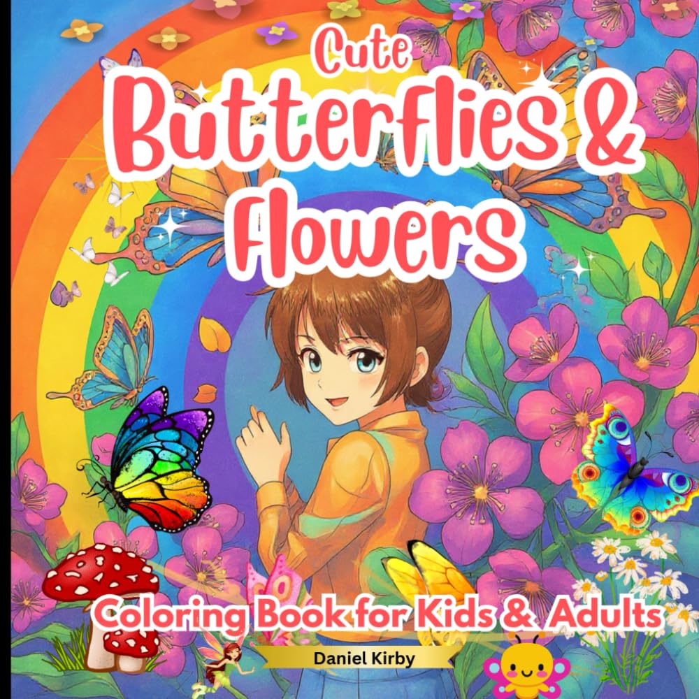 Cute Butterflies & Flowers Coloring Book For Kids & Adults”, “Stress Relief”, "8.5 X 8.5", 50 coloring pages