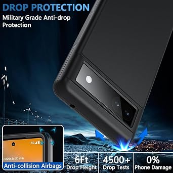 for Google Pixel 7a Case with Tempered Glass Screen Protector, Pixel 7a Case Dual Protective Layer Rugged Bumper Tough Military Cover for Google Pixel 7a, 6.1inch, Black