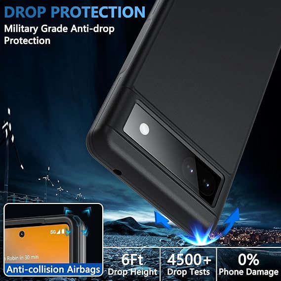 for Google Pixel 7a Case with Tempered Glass Screen Protector, Pixel 7a Case Dual Protective Layer Rugged Bumper Tough Military Cover for Google Pixel 7a, 6.1inch, Black