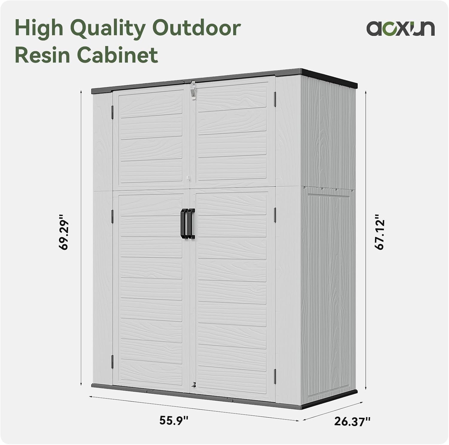 AOXUN Horizontal Storage Sheds 61 Cu.ft, HDPE Outdoor Storage Box 160 Gallon, Waterproof Lockable Resin Deck Box with Spring-Assisted Lid, Patio Storage for Garden, Pool, Cushions, Tools, White