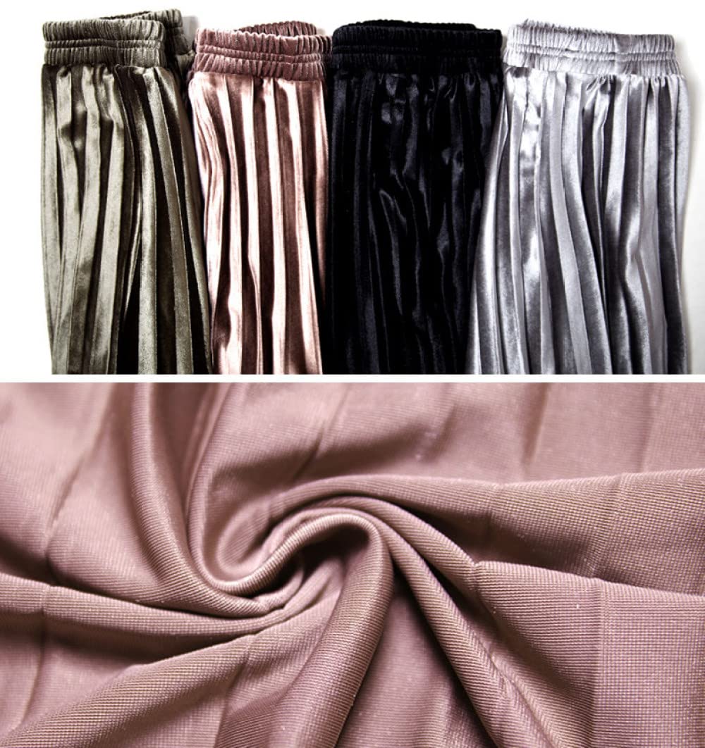 Faldas para Mujer Reino Unido,Terciopelo Dorado Faldas Plisadas Grises para Mujer Cintura Elástica Falda Midi Cálida De Invierno Falda De Talle Alto De Línea A (As Shown L)