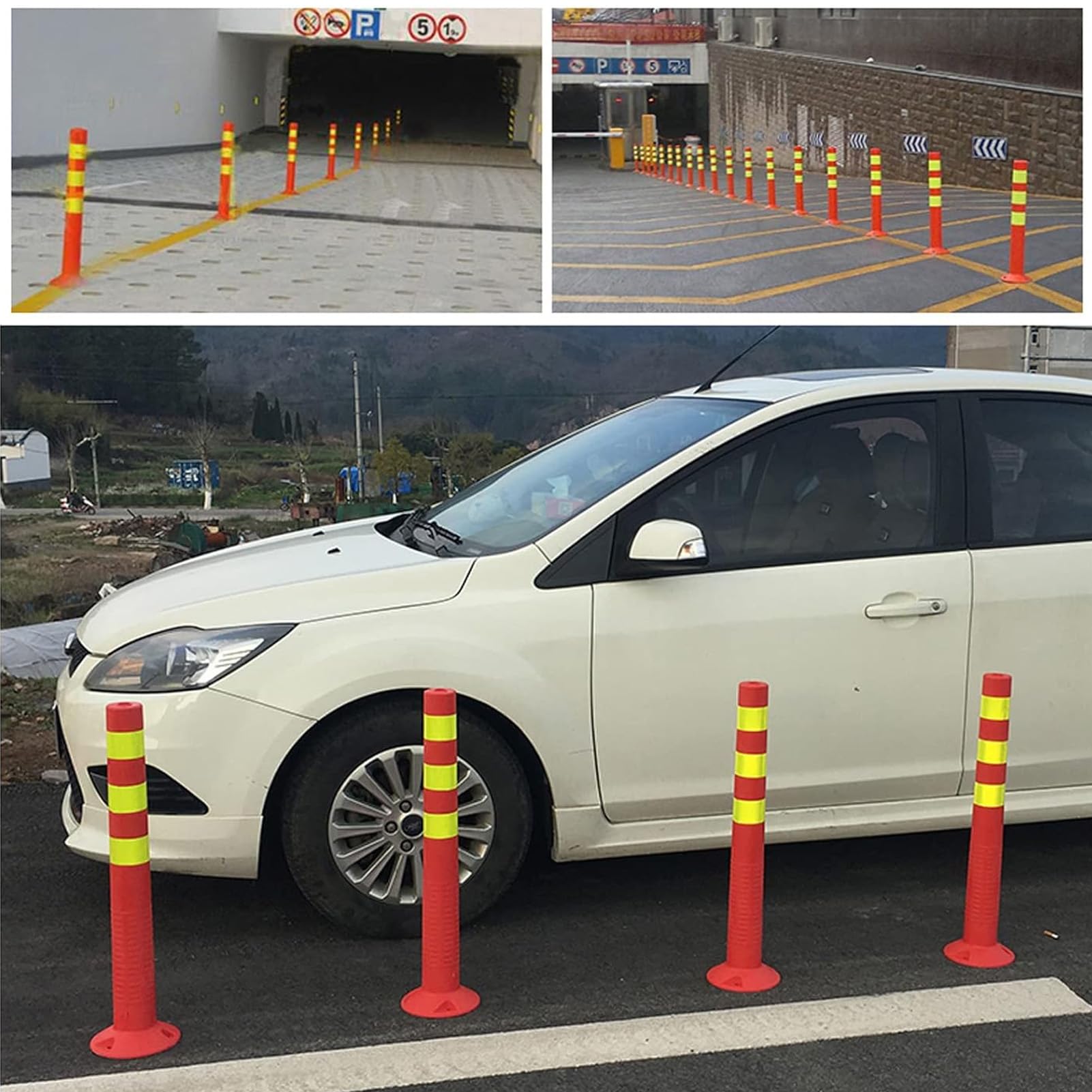 Genérico Poste delimitador de tráfico portátil - Bolardo Reflectante de Goma para estacionamientos y Obras, Rojo y Blanco, fácil instalación, Barrera de Seguridad Duradera
