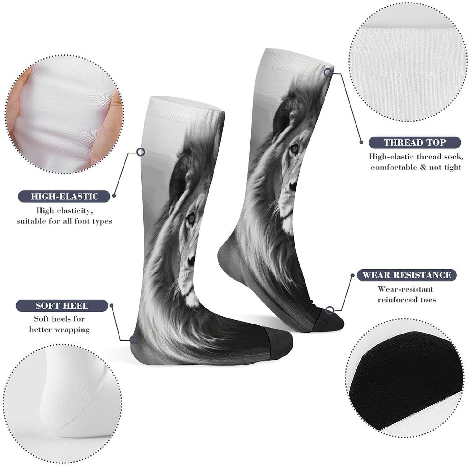 African Lion Black And White Crew Socks Calf Socks Athletic Crew Sock