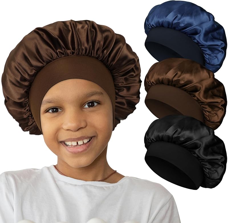 Touca de cetim infantil Aiphamy para dormir, faixa larga, pacote com 3