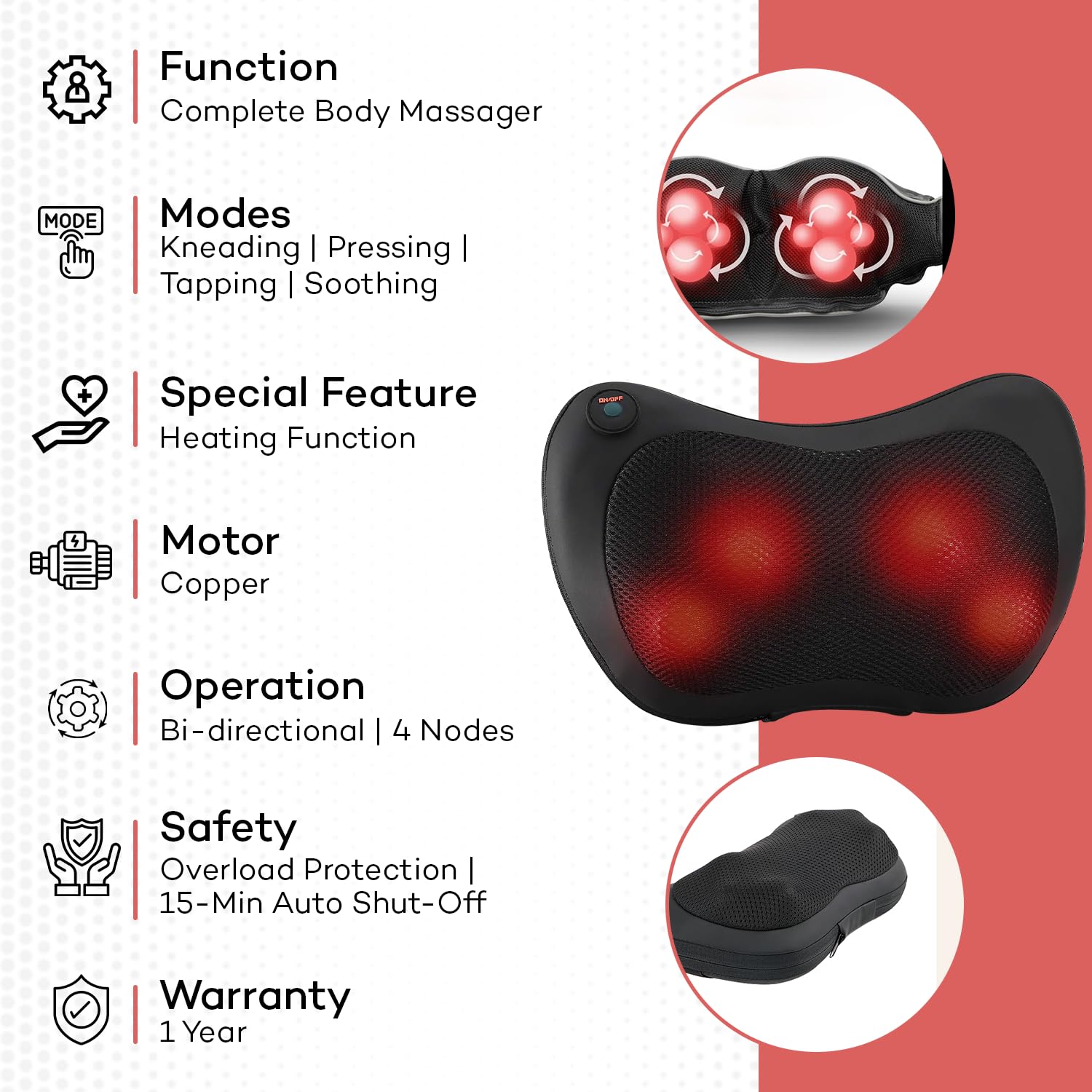 NexLev Shiatsu Neck & Back Massager| 3D Kneading Deep Tissue Electric Massage Pillow| Muscle Pain Relief for Neck, Back,Shoulders,Legs,Foot| 4 Speed Modes| 15 Min Auto Shut-Off| Bi-directional| BM-01 NexLev Shiatsu Neck & Back Massager| 3D Kneading Deep Tissue Electric Massage Pillow| Muscle Pain Relief for Neck, Back,Shoulders,Legs,Foot| 4 Speed Modes| 15 Min Auto Shut-Off| Bi-directional| BM-01