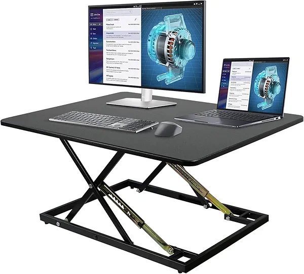 STANDNEE 32in Desk Riser for Standing or Sitting, Standing Desk Converter, Height Adjustable Sit Stand Desk Converter, Fully Assembled Monitor Laptop Riser Workstation for Home Office, Black