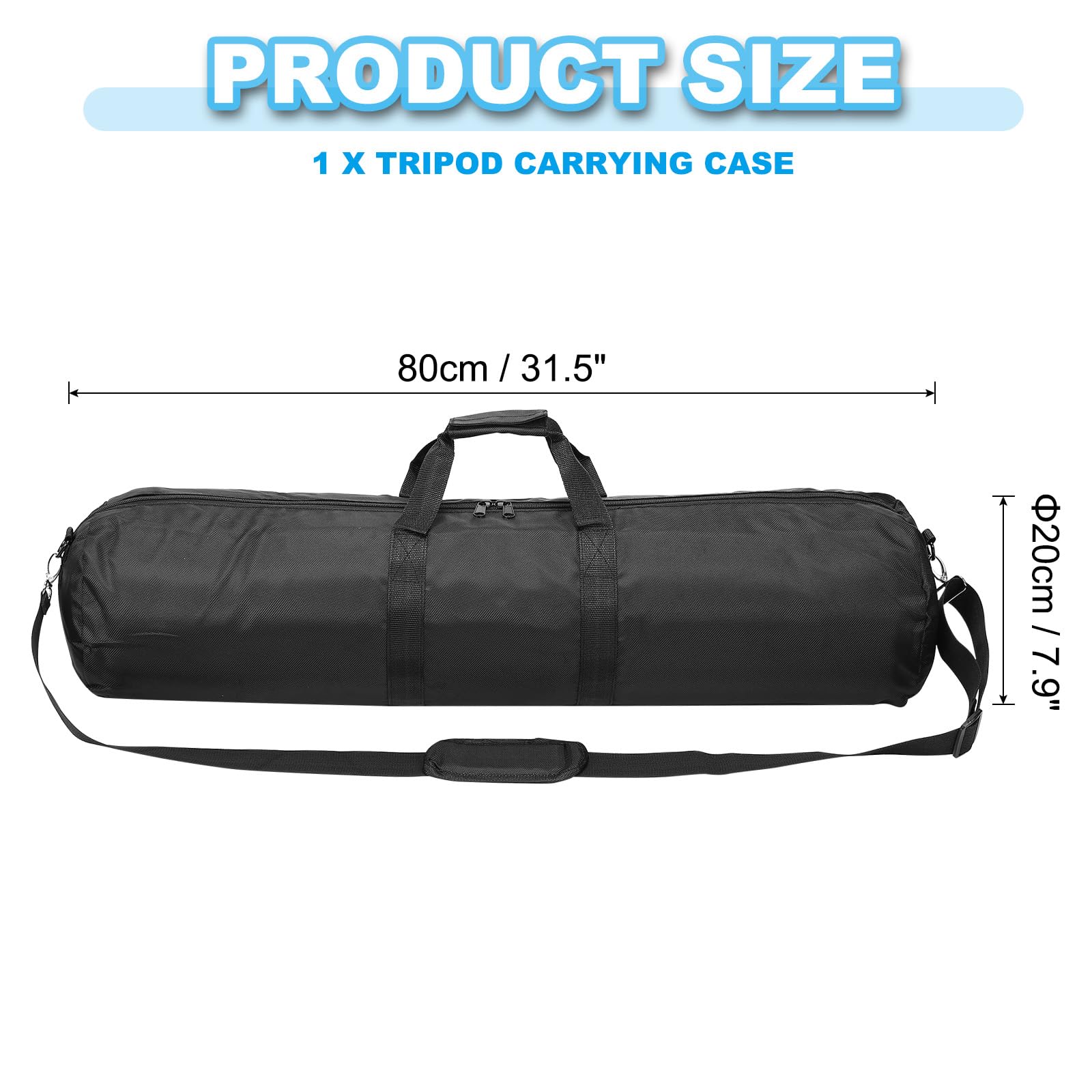 PATIKIL Custodia per treppiede, 80 x 20 cm, in nylon resistente, imbottita, con spallacci regolabili e manici per supporti leggeri, ombrelli, treppiedi, microfono, altoparlante, colore nero