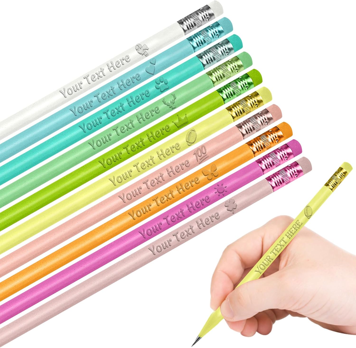 60PCS Personalized Pencils Bulk Custom Pencils with Name Logo Text Customized Engraved #2 Triangular Pencil for Kids Student Names Back to School Teacher's Day EMix