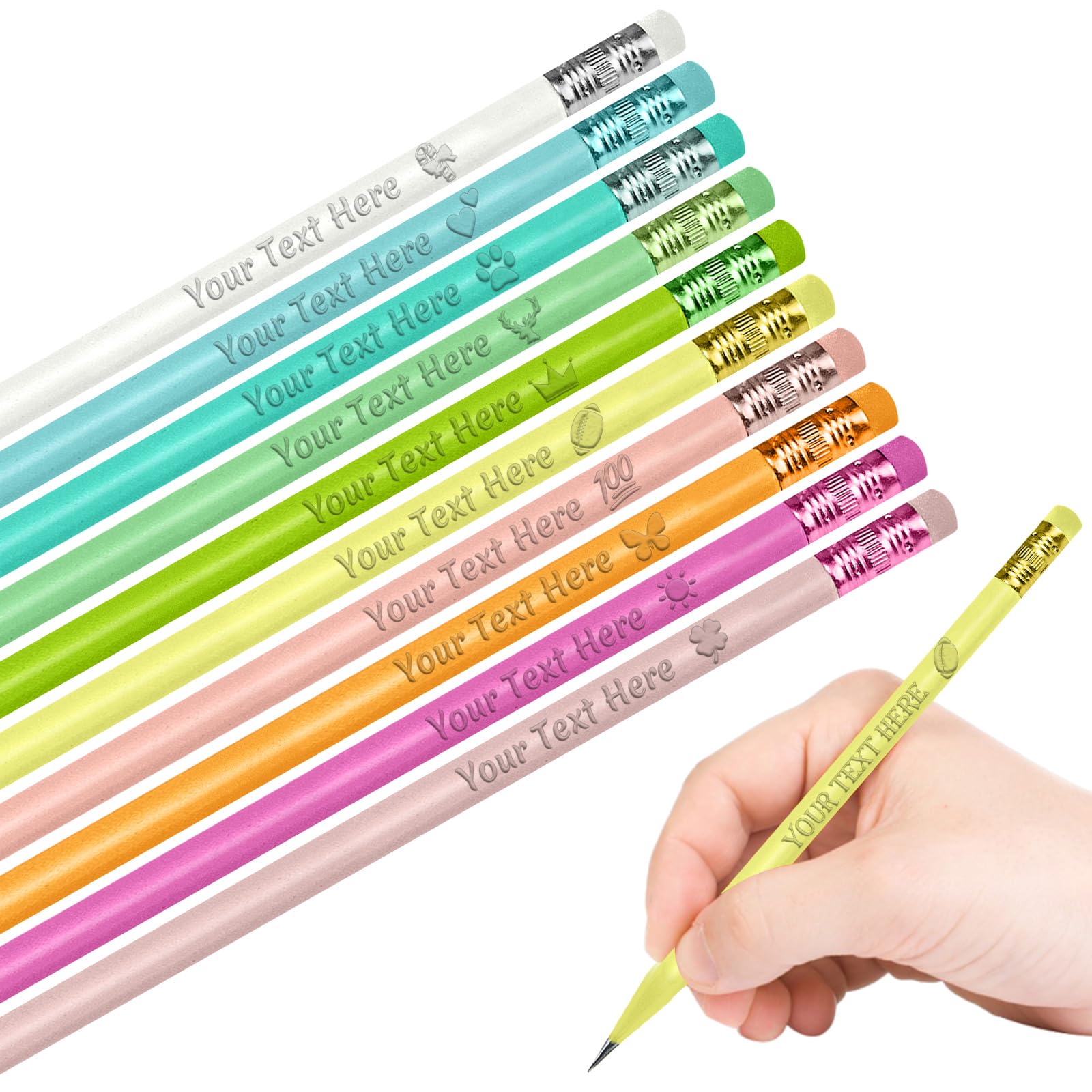 Skartam 120PCS Personalized Pencils Bulk Custom Pencils with Name Logo Text Customized Engraved #2 Triangular Pencil for Kids Student Names Back to