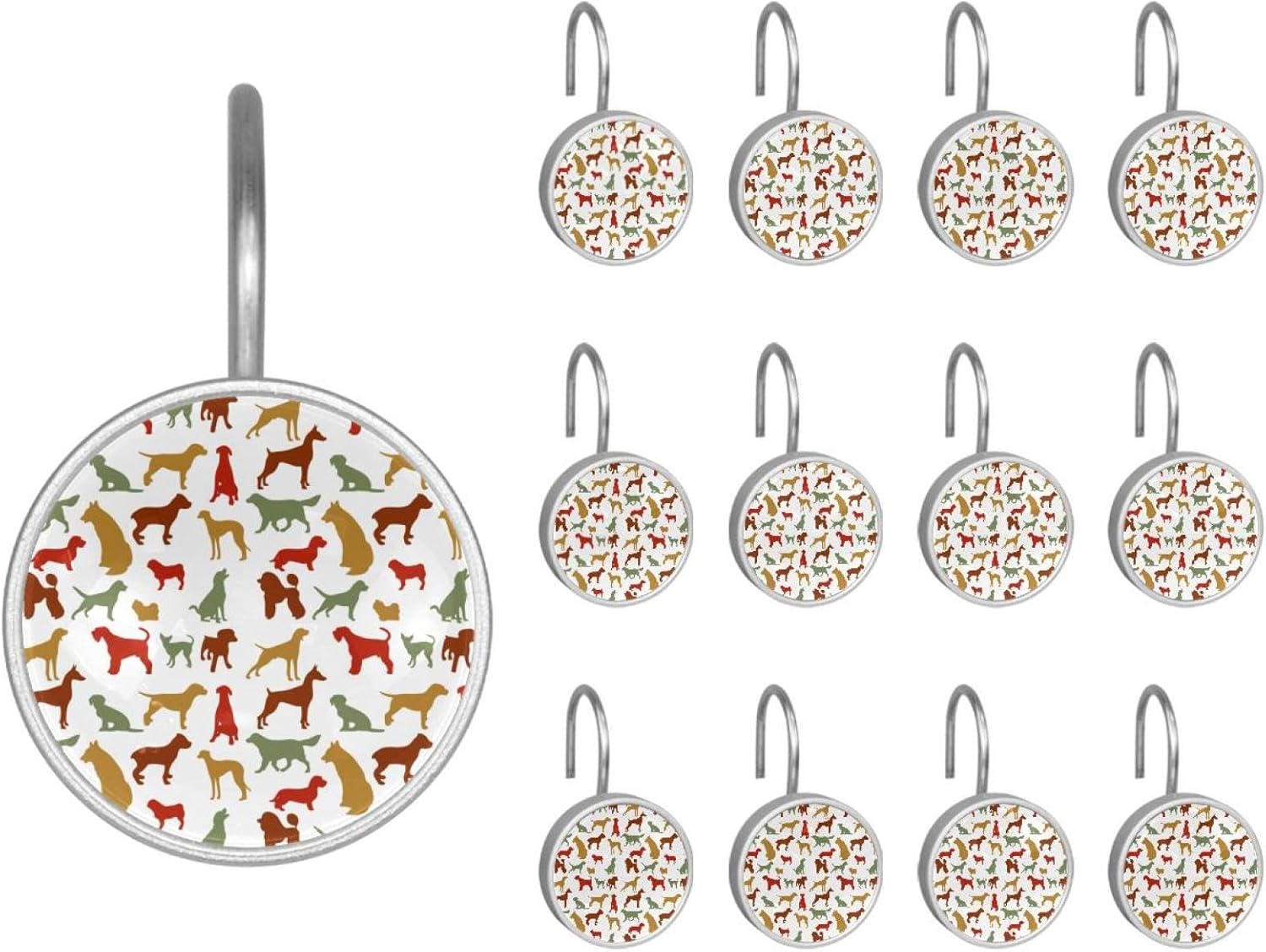 Set of 12 Shower Curtain Hooks, Shower Curtain Rings Crystal Glass Decorative Bathroom Hook, Dog