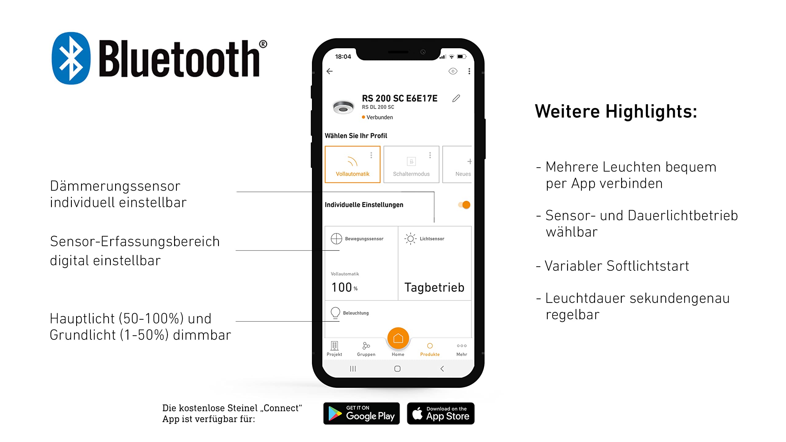 Steinel LED Deckenleuchte RS 200 SC Connect, smarte Wandleuchte, Bewegungsmelder, dimmbar, bedienbar per App, Zeitplan, 17.1 W, 3000 K, Anthrazit