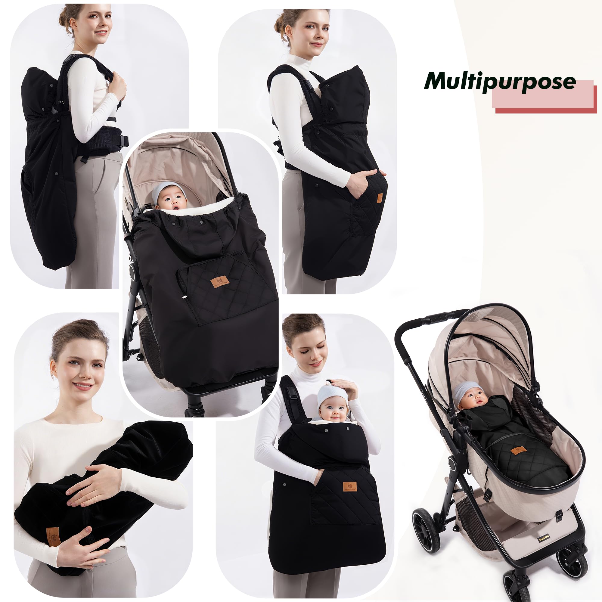 Winterbezug für Babytrage, Warm Universal Babytragebezug Wasserdicht Tragecover für Babytragen (Schwarz)