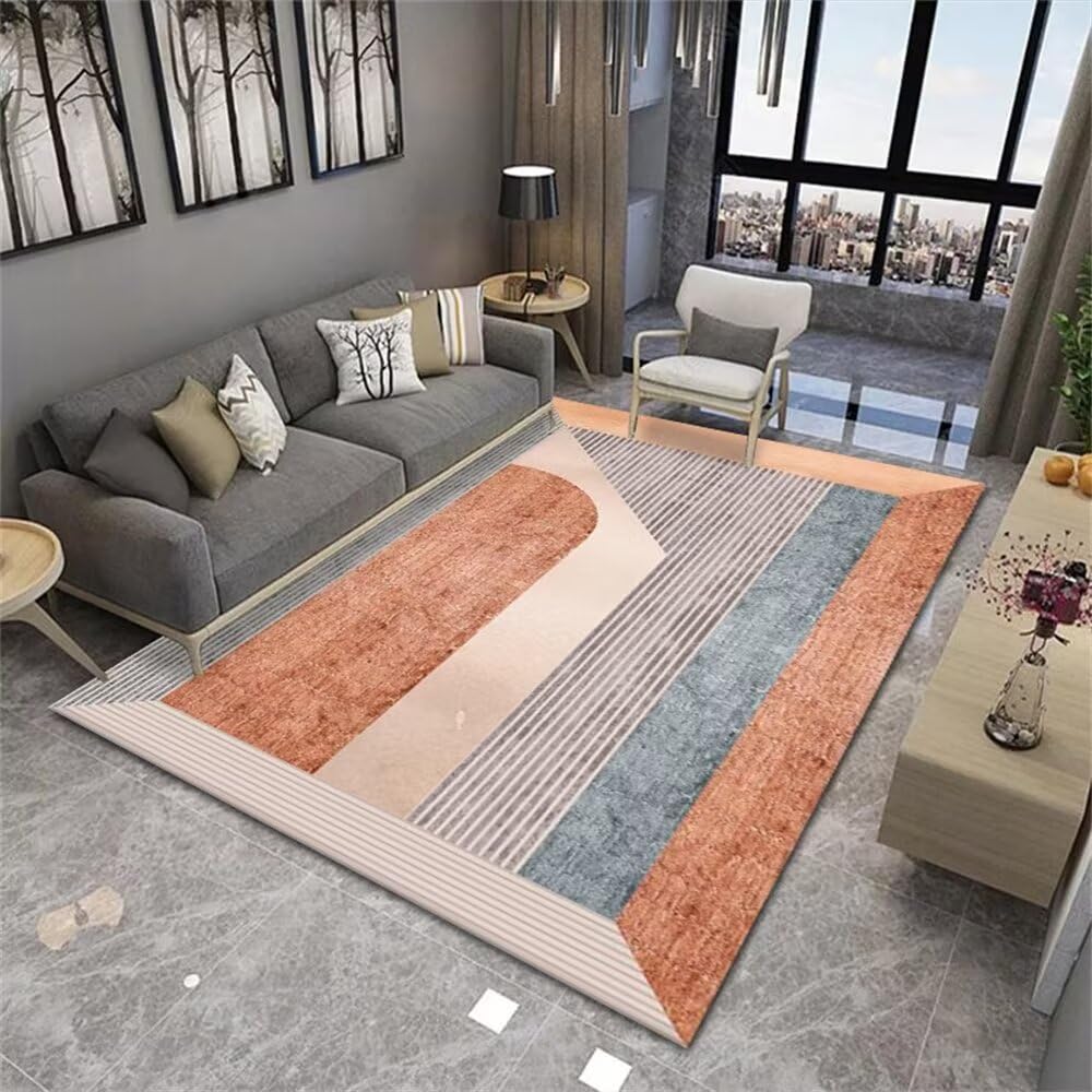 Tapis lavable en machine 200x280 cm grand format orange et bleu moderne