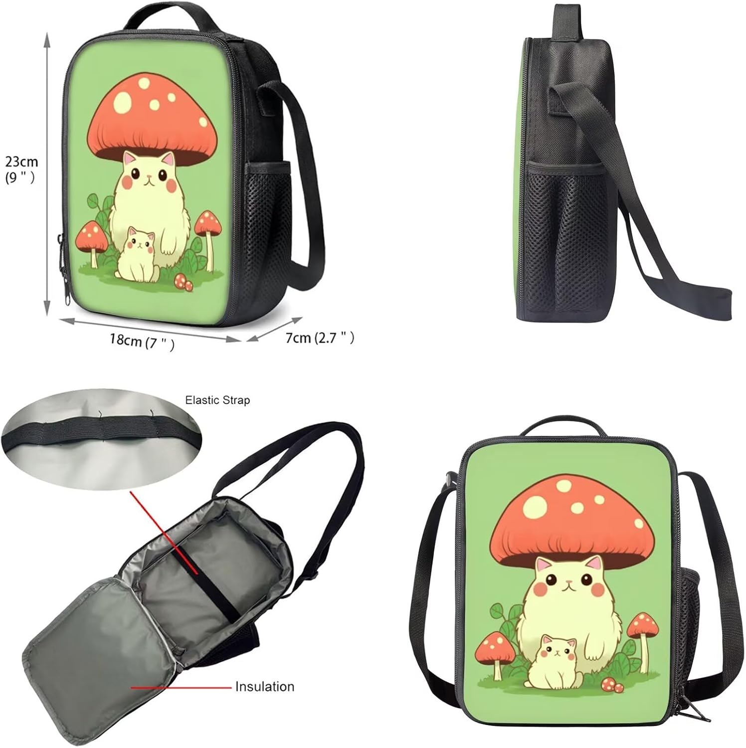 Upetstory Mushroom Cat Backpack for Girls Boys Bookbag Sets with Lunch Bag Pencil Case Kids School Bag for Teen Elementary Preschool Travel Daypack Kindergarten Elementary Water Bottle Sleeve