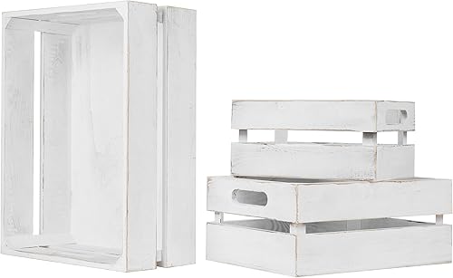 MyGift Cajas de almacenamiento de madera blanca vintage, cajas decorativas multiusos para cesta de frutas, organización de escritorio, organizador