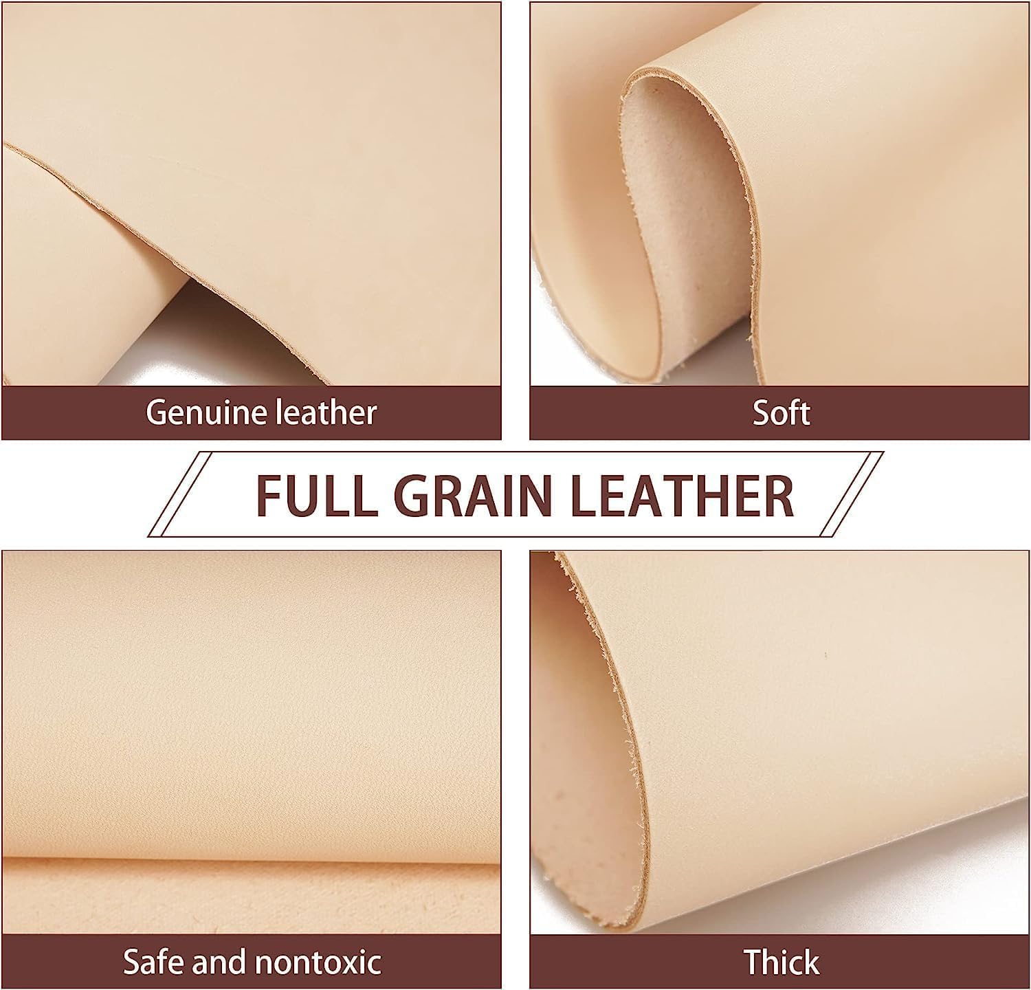 Cuir Vachette Pleine Fleur Tannage Végétal XXL 250x600mm - Épaisseur 3-3,5mm - Idéal Poinçonnage, Ceintures, Étuis, Sacs