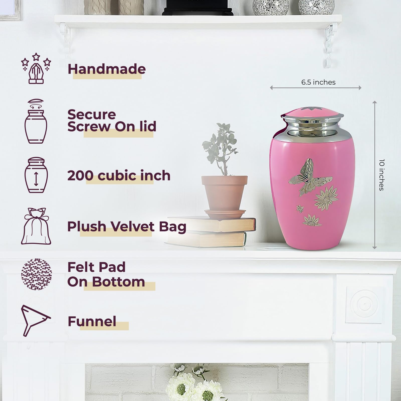 Urnas para Cenizas humanas, diseño de Mariposas, Color Rosa, Adult Urn, Rosado, 1