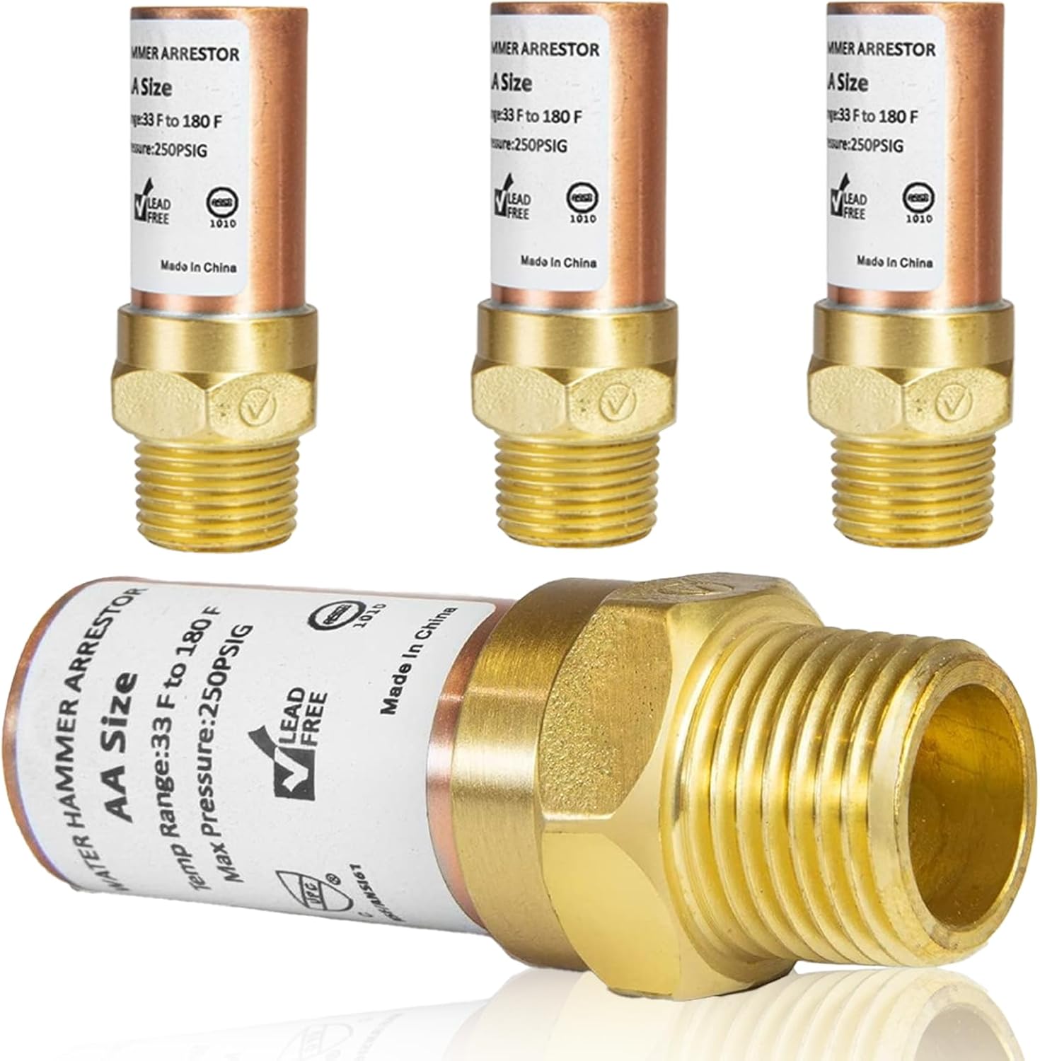 Water Hammer Arrestor,1/2Inch Straight Copper Water Arrestor,MIP Connection(4PACK,Copper Arrestor)(HAMMER005-4Pack)
