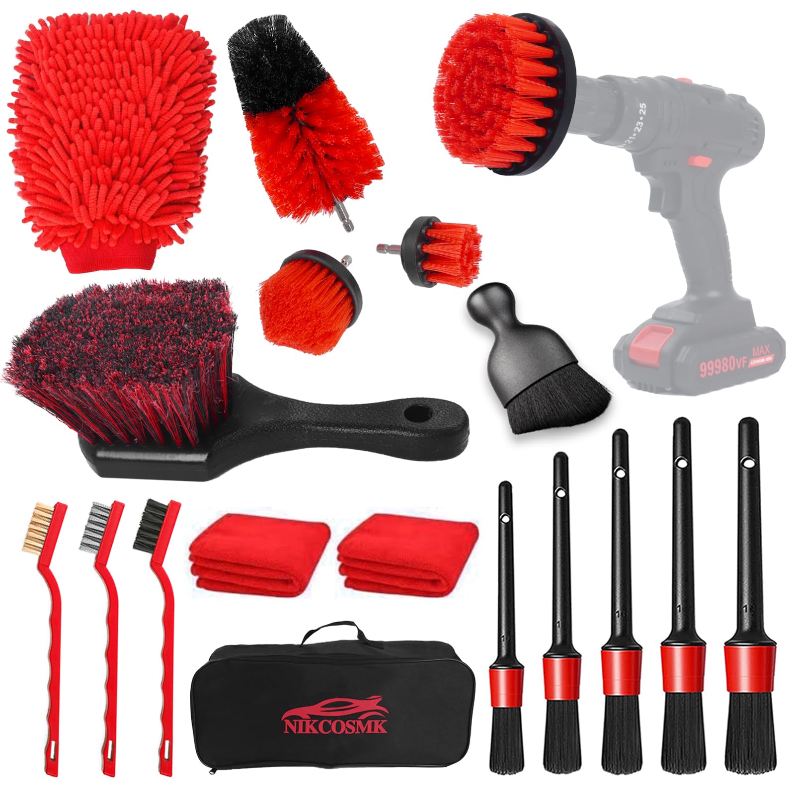 Car Detailing Kit, 18Pcs Car Detailing Brush Set, Car Cleaning Kit, Drill Brush Set, Car Detailing Brushes, Tire Brush - Car Wash Kit, Car Cleaning