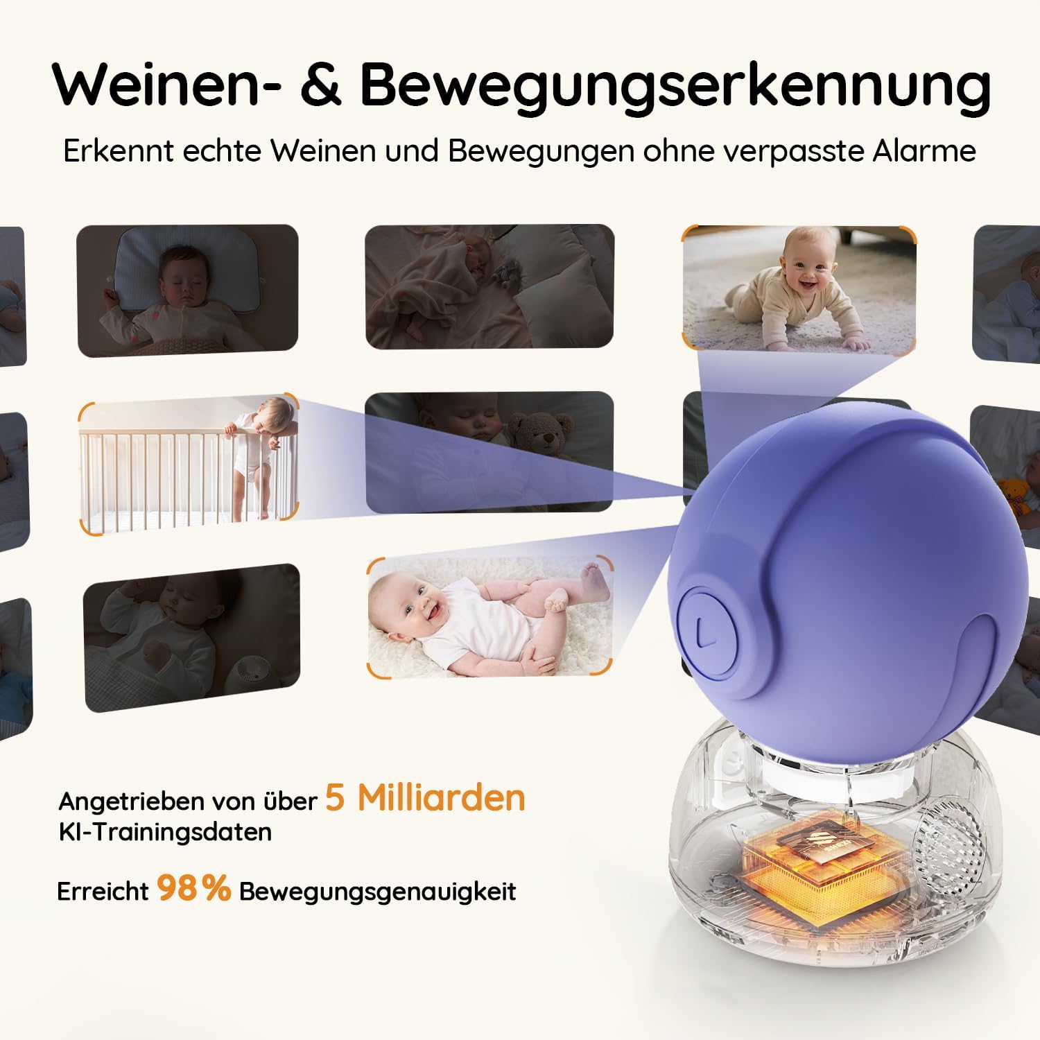 BOIFUN 2026 2K/3MP Babyphone mit Kamera WLAN, Nachtsicht ohne Sichtbares Licht, 5" Video Babyfon mit App, 360° Automatische Verfolgung, Weinen-, Bewegungs- und Geräuscherkennung, Temperaturerkennung