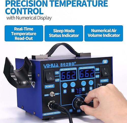 Miniatura 2 de YIHUA 862BD+SMD ESD Safe 2 en 1 Estación de retrabajo de aire caliente del soldador °F /°C con múltiples funciones