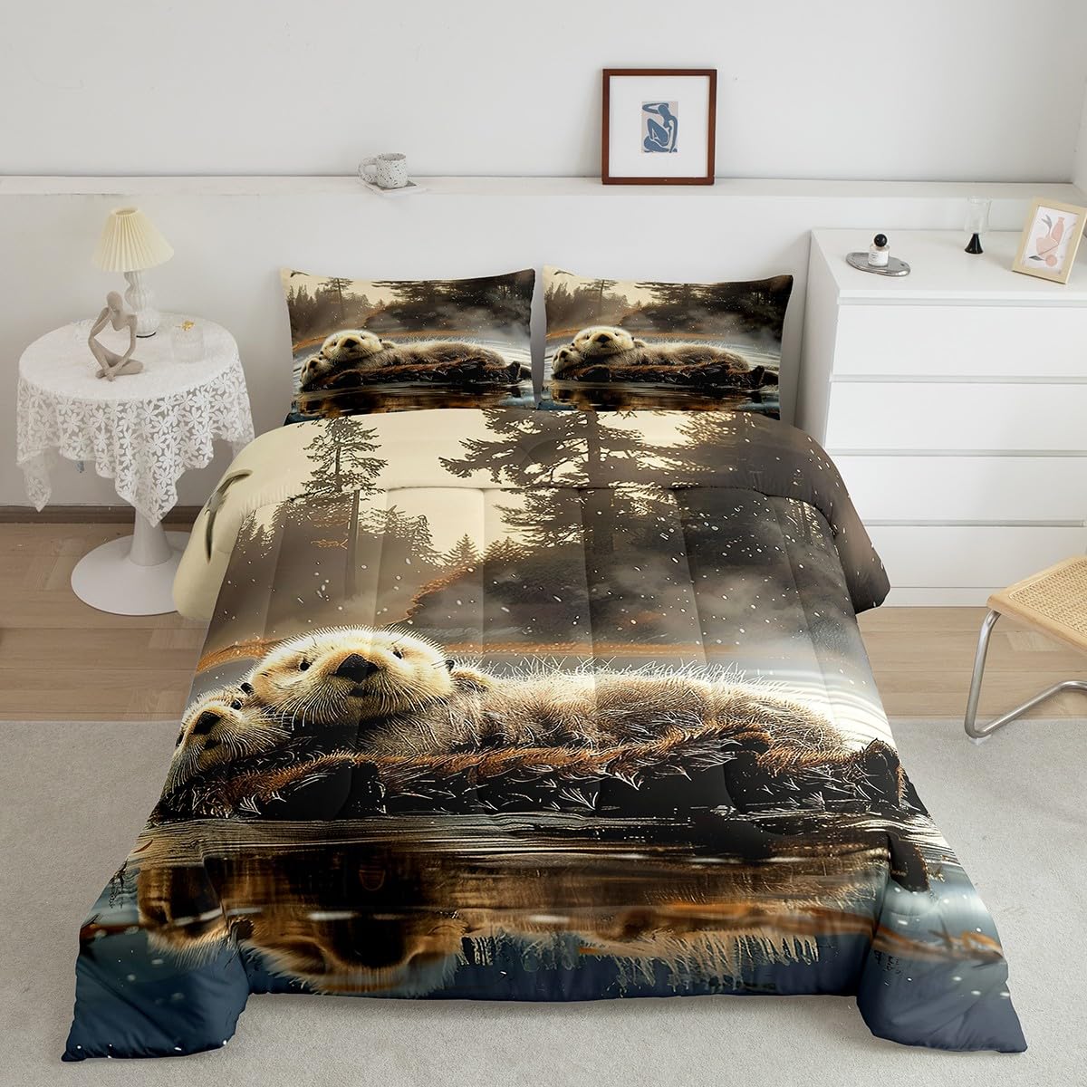 Couette loutre de mer lit jumeau Manfei pour en finir avec les chambres sans vie