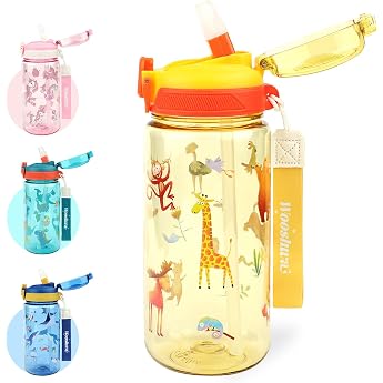 Children's Leak-Proof Water Bottle with Straw Animals